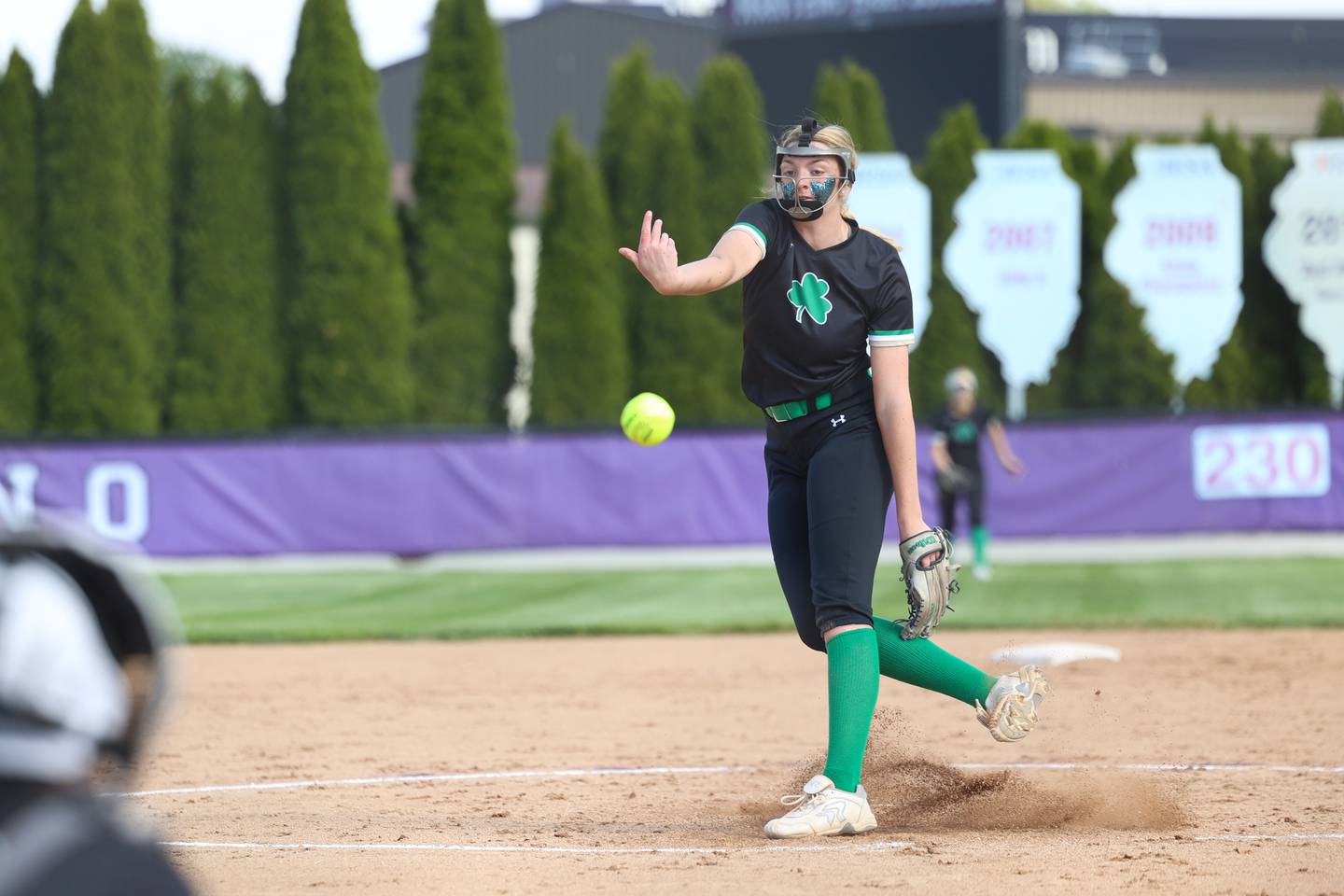 Seneca's Tess Krull releases a pitch during Seneca's 11-1 victory over Manteno on Friday, May 8, 2026.