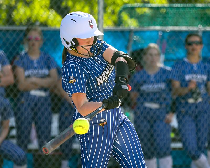 Newark's Dorthy Wood (16) connects on a pitch during Class 1A Newark Regional final game between St. Edwards at Newark. May 17th, 2024.