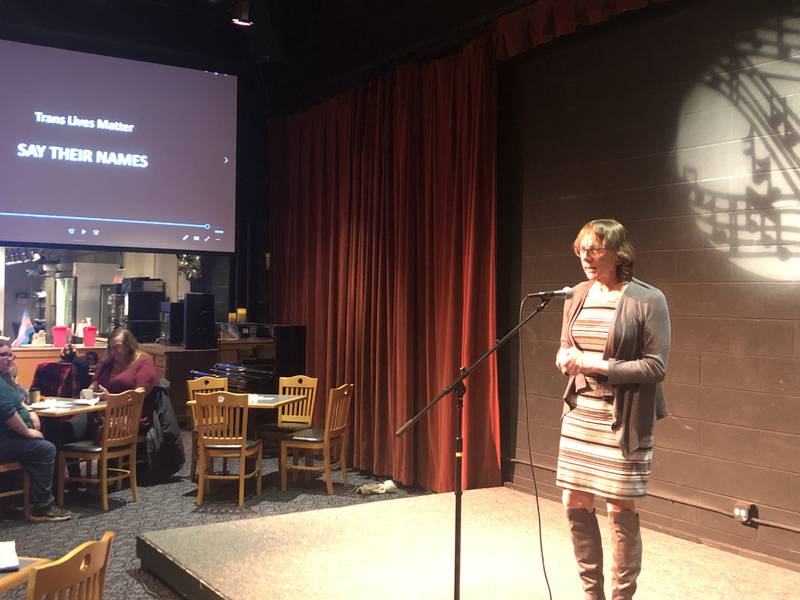 Kristin Dahnert, of Lindenhurst, was among those who spoke Sunday, Nov. 20, 2022, for Woodstock Pride's Trans Day of Remembrance.