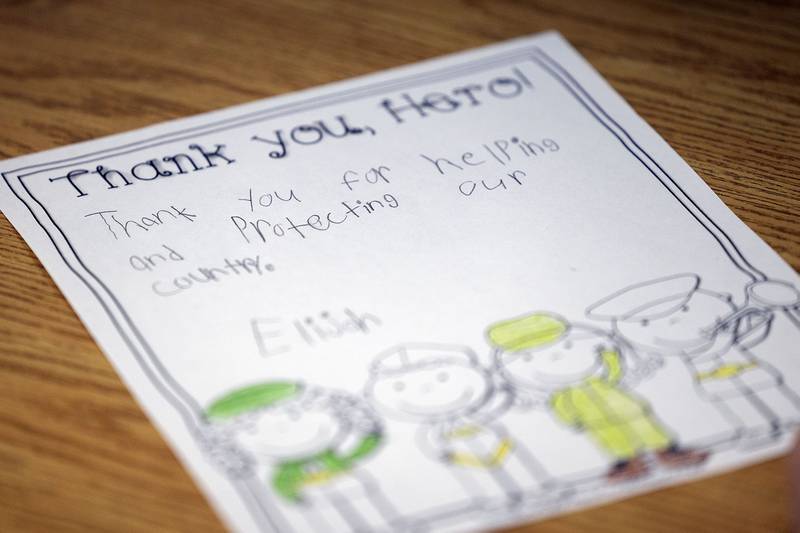A letter made out to a veteran was drawn in class Monday, Nov. 10, 2025, at Merrill School in Rock Falls. The school celebrated the holiday with speakers and projects throughout the school day.