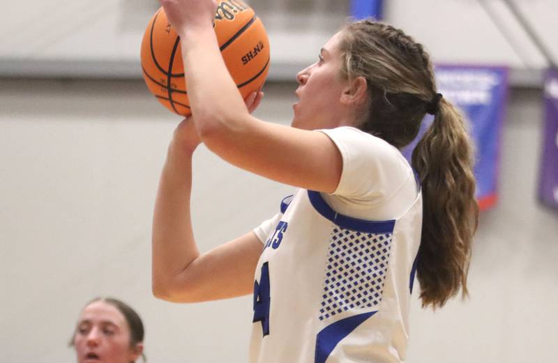 Burlington Central’s Alison Kowall takes a shot against Huntley in varsity girls basketball on Monday, Feb. 9, 2026, at Central High School in Burlington.