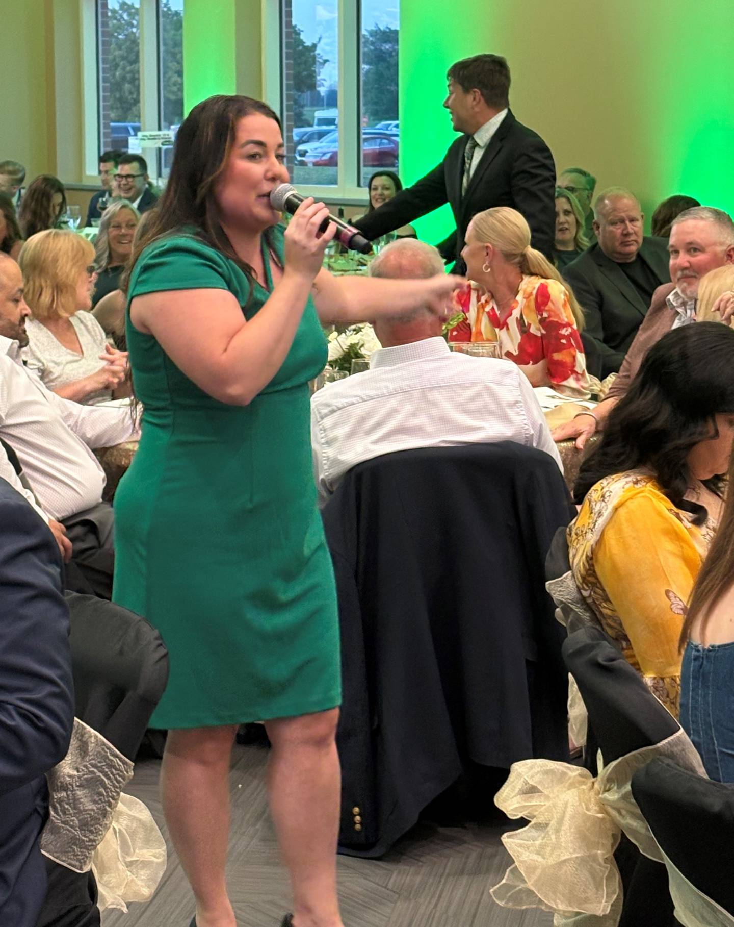 Auctioneer Erin Williams works the crowd at the 42nd Annual St. Bede Auction held on June 14, 2025.
