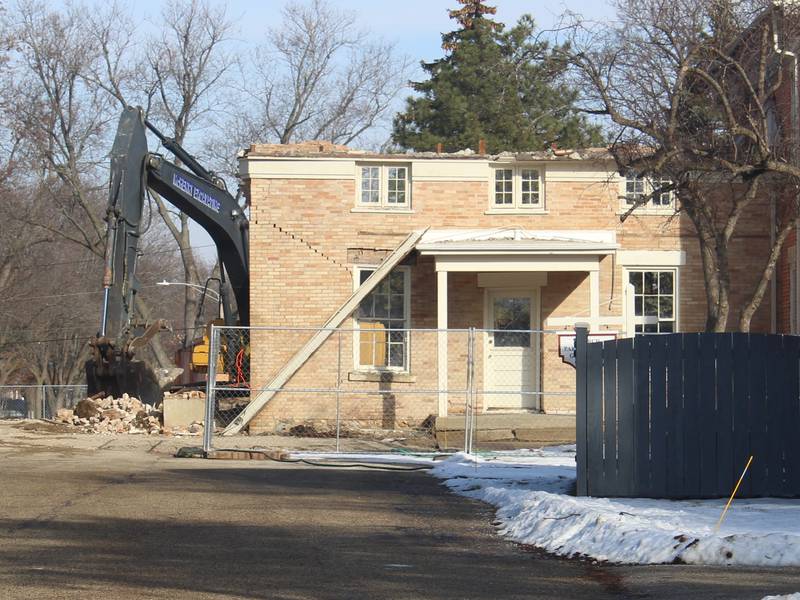 Demolition continues at the Academy Building, built in the 1850s, on the St. Mary's Episcopal Church property in Crystal Lake on Jan. 5, 2026.