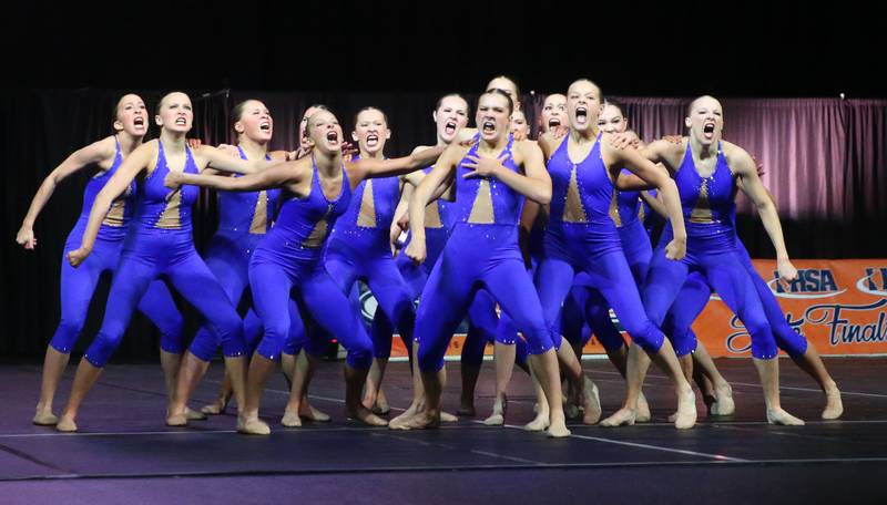 Members of the Geneva High School dance team perform during the IHSA State Dance finals on Saturday, Feb. 1, 2025 at Grossingers Motor Arena in Bloomington.