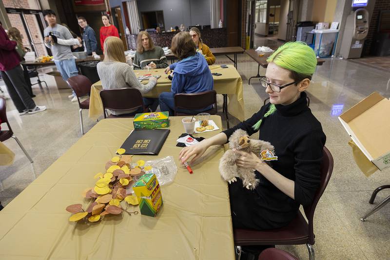 Emma L. Oldham of Sterling puts the finishing touches on a sloth doll Wednesday, Nov. 13, 2024, at SVCC. Emma chose this animal “because I like the long arms.”