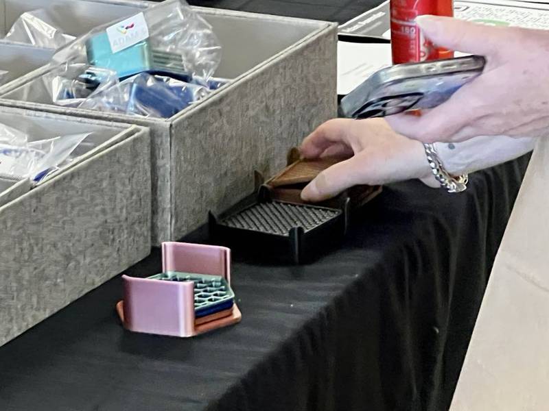 3D printed coasters from student-owned business, Adam's Coaster Creations, were featured at the Whiteside Area Career Center's CEO program student trade show on April 23, 2025.