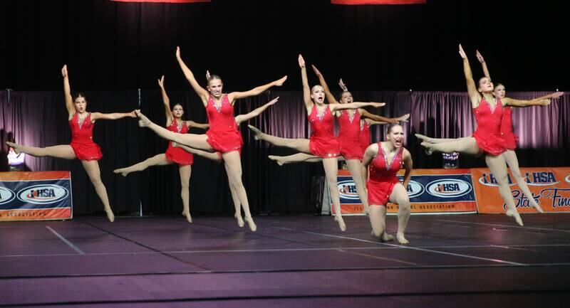 Members of the Providence Catholic dance team perform during the IHSA State Dance finals on Saturday, Feb. 1, 2025 at Grossingers Motor Arena in Bloomington.