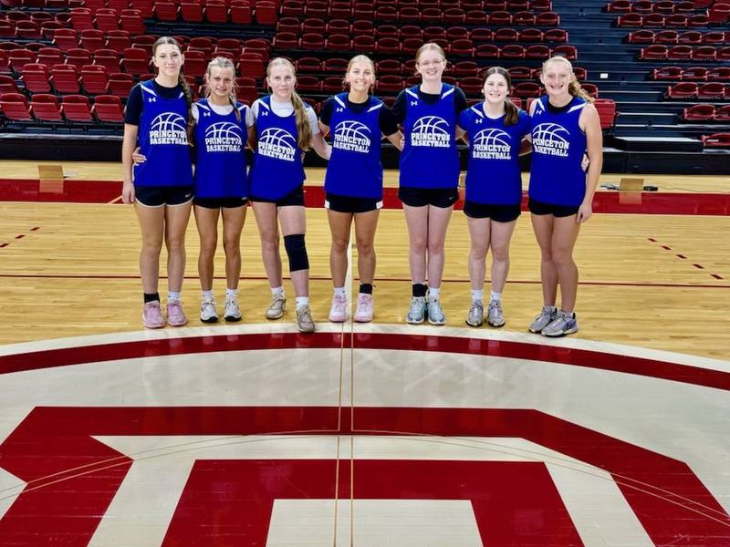 Princeton players taking part in the Bradley University Team Camp were Addy Dever (from left), Maddie Gibson, Alice Scruggs, Ava Munson, Danika Burden, Cam Driscoll and Jocelynn Strouss.