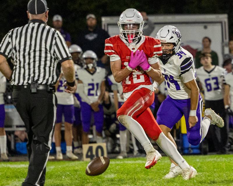 Riley Stevens (12) of Streator looses ball on Friday, October 17, 2025 at Streator High School in Streator.