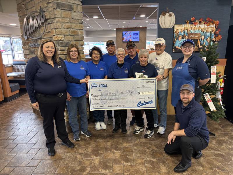 From the support of the community on the Veteran’s Day share event, Culver’s of Rock Falls donated over $1,700 to the local Whiteside County Honor Flight to support their next flight to Washington, D.C.