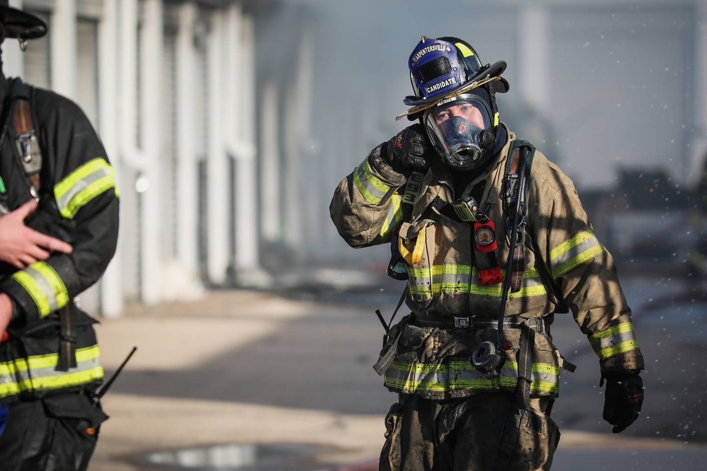 Firefighters at the scene of a fire at at Life Storage, 2301 W. Algonquin Road, Algonquin, on Sunday, Feb. 5, 2024. An estimated 25 to 35 storage units were damaged or destroyed, up from the initial estimate of 20.
