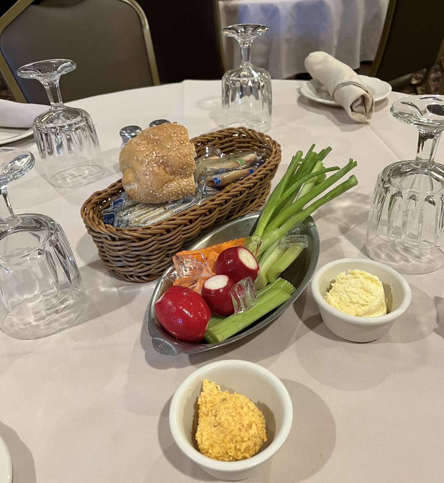 Every meal at Sorrento’s Restaurant starts with a relish tray, bread and cracker basket, a housemade cheese spread and hand-whipped butter.