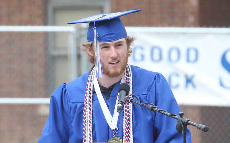 Princeton High School valedictorian Ian Morris, gives a speech during the 156th annual Commencement on Saturday, May 17, 2025 at Bryant Field.