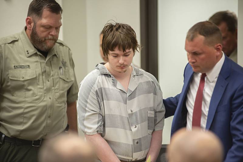 Matthew Milby enters a Lee County courtroom Tuesday, Oct. 4, 2022 for his sentencing on charges of firing a gun at Dixon High School teacher Andrew McKay and school resource officer Mark Dallas. Milby received two sentences of 30 years to be served concurrently.
