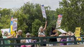 ‘We’re this close to losing our democracy’: Hundreds line Dixon’s Peoria Avenue bridge for ‘No Kings’ protest