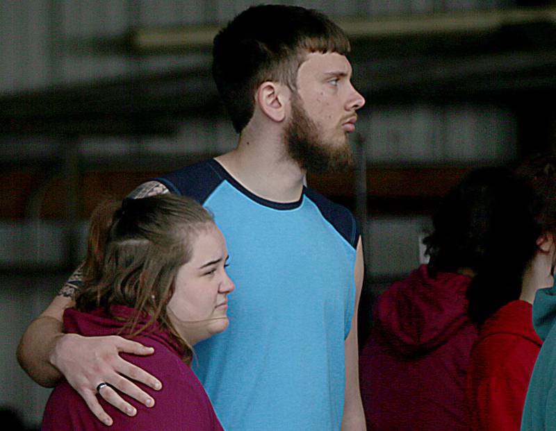 Leland High School students Makaela Lockwock and Ian Cameron react with emotion while watching a Mock Prom drill at Leland High School on Friday, May 6, 2022 in Leland.