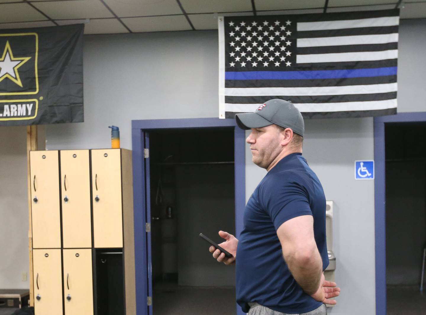 Justin Arndt Champaign firefighter and owner of Knight Fitness holds a training program for the Fieldcrest Knights football team on Wednesday, April 17, 2024 at Knight Fitness in Minonk.