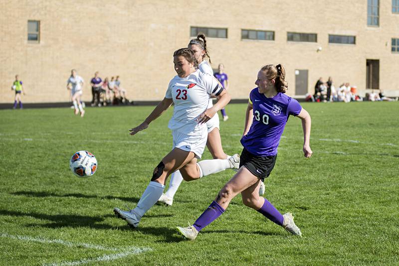 Dixon's Katie Drew puts a shot on goal against Stillman Valley Thursday, April 21, 2022.