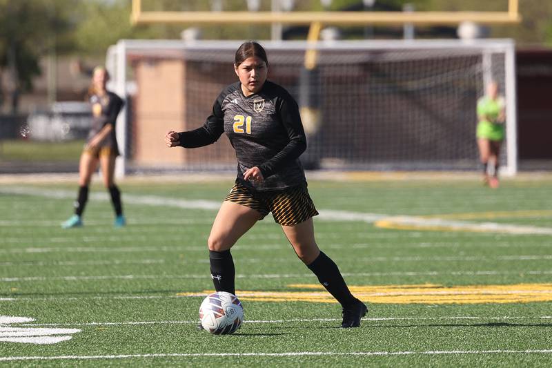 Joliet West’s Jennirfer Velazquez looks for a play against Joliet Central on Tuesday, April 30, 2024.