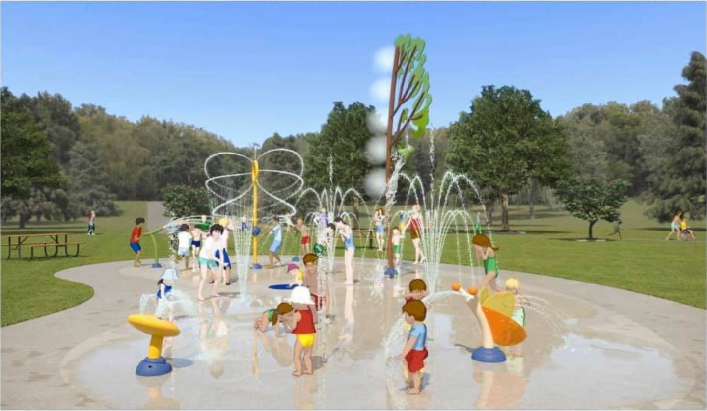 A rendering shows a design of a splash pad that could be built in Petersen Park in McHenry in part with funding raised through concerts put on Sept. 24 and Sept. 25, 2021, by the nonprofit RISE Up led by McHenry Mayor Wayne Jett and his wife Amber.