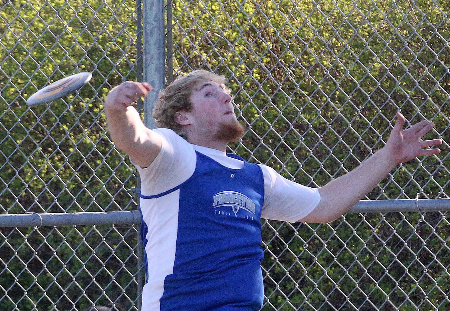 Princeton's Ian Morris throws discus during the Ferris Invitational on Monday, April 15, 2024 at Princeton High School.