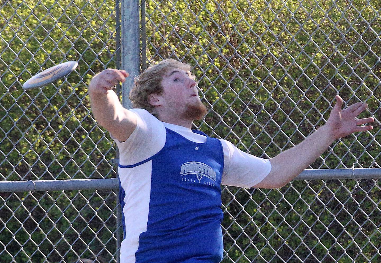 Princeton's Ian Morris throws discus during the Ferris Invitational on Monday, April 15, 2024 at Princeton High School.