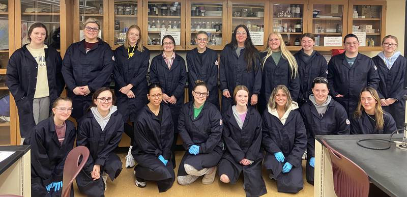 Students in Illinois Valley Community College’s microbiology class sport new lab coats presented to the college recently by SABIC Innovative Plastics of Ottawa. The company donated 50 coats for use in science labs to protect from spills, splashes or contact with chemicals or substances. One of the largest employers in the community college district, SABIC manufactures plastics for automotive and consumer goods, business equipment and the building construction industry.