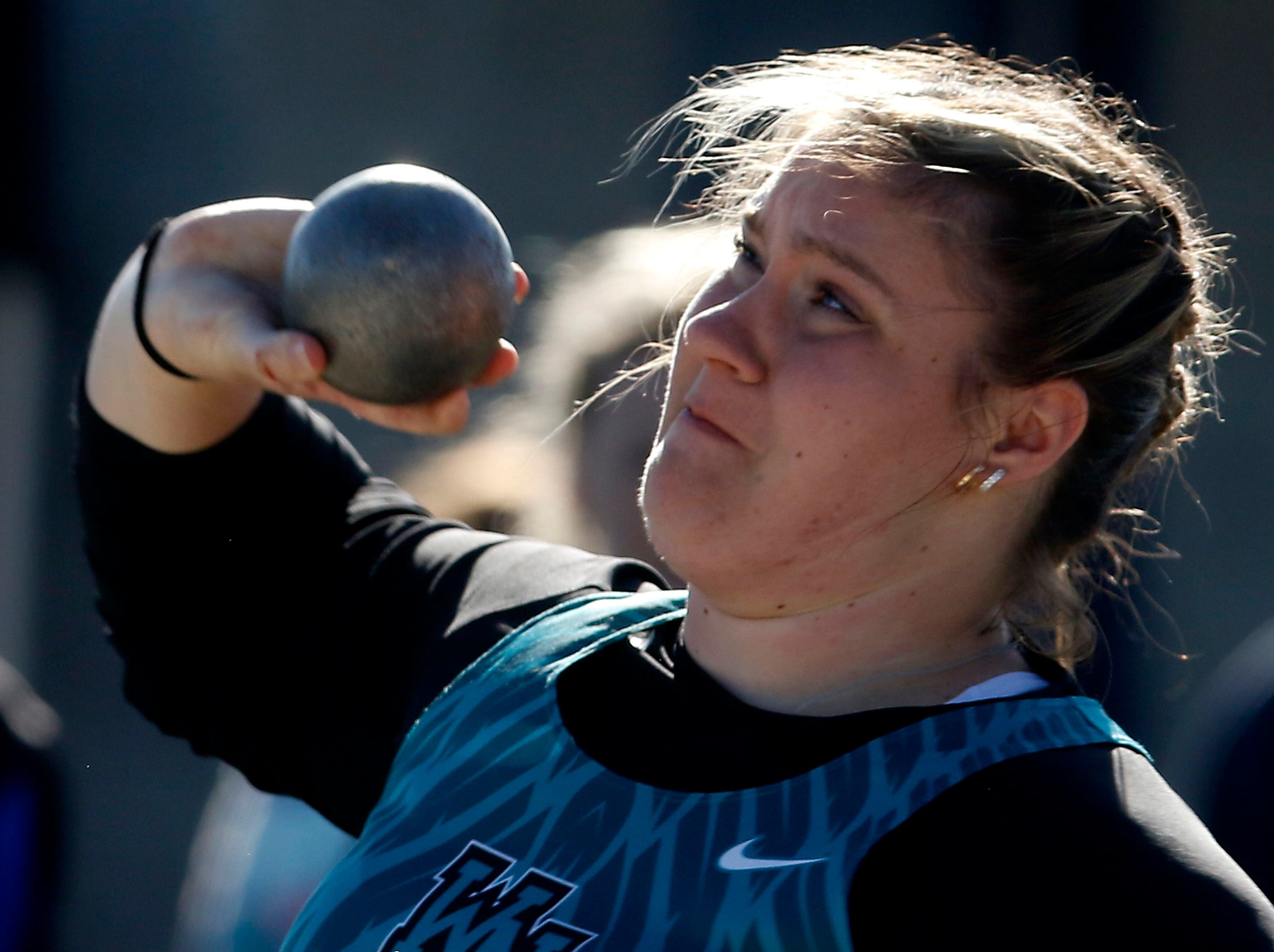 Cary-Grove’s Ashley Janeczko throws the shot putt on Friday, April 19, 2024, during the McHenry County Track and Field Meet at Cary-Grove High School.