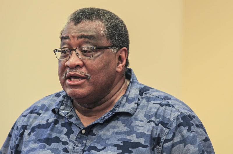 Pastor Warren Dorris speaks during a press conference Friday, June 12, 2020, after a video was presented of former Joliet police officer Bob O'Dekirk jumping on the back of a detained suspect.