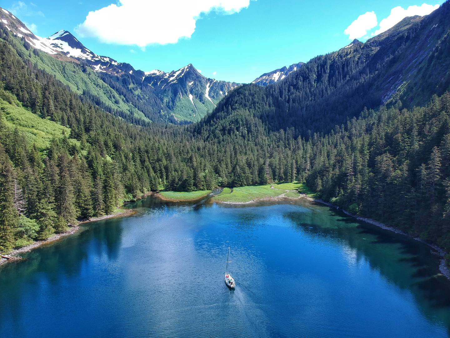 The couple's favorite anchorage in Alaska, Puffin Bay from June 2021.