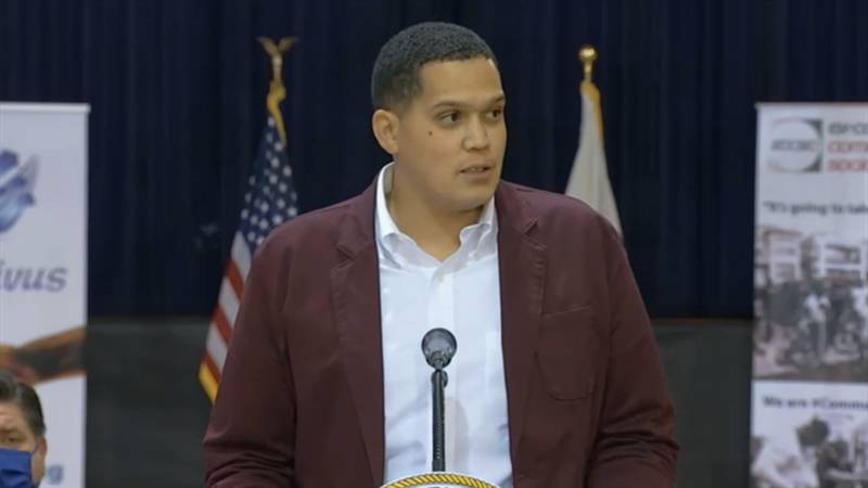 Sen. Robert Peters, D-Chicago, speaks at a news conference Friday, Dec. 10, 2021, about the Reimagine Public Safety Act which he sponsored in the General Assembly. (Credit: Blueroomstream.com)