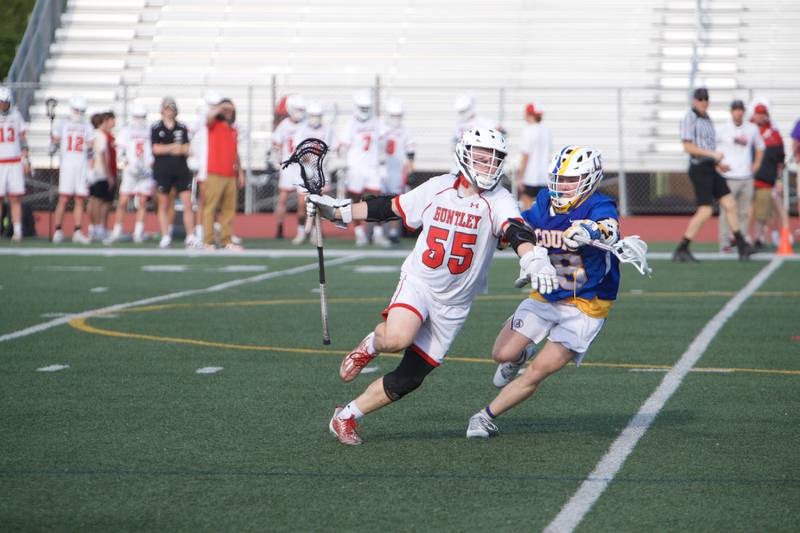 Huntley's Andrew Baumley looks to advance against Lake Forest's Austin Rice at the Super Sectional Final on Tuesday, May 30, 2023 in Huntley.