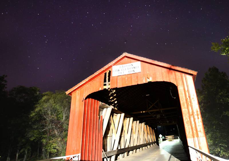 A 30 second exposure of the aurora borealis over the Red Covered Bridge on Thursday, Oct. 10 in Princeton.