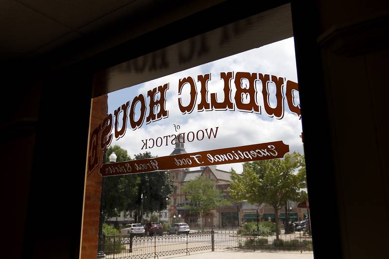 A view of the Woodstock Opera House from the window of in the newly remodeled Old Courthouse Center in Woodstock on Thursday, July 13, 2023, during a tour of the building.