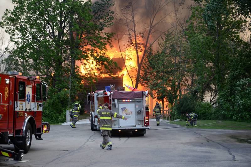 Firefighters responded Monday, May 30, 2022, to what ended up a five-alarm fire at Grand Bear Resort in Utica. At least five units caught fire, containing 20 cabins.