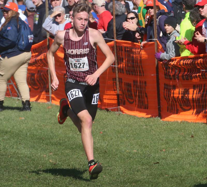 Morris's Parker Fleetwood competes in the Class 2A State Cross Country race on Saturday, Nov. 4, 2023 at Detweiller Park in Peoria.