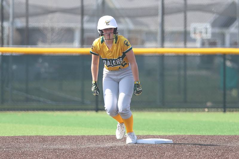 Coal City’s Khloe Picard leads on second base against Wilmington on Monday, March 30, 2026 in Coal City.