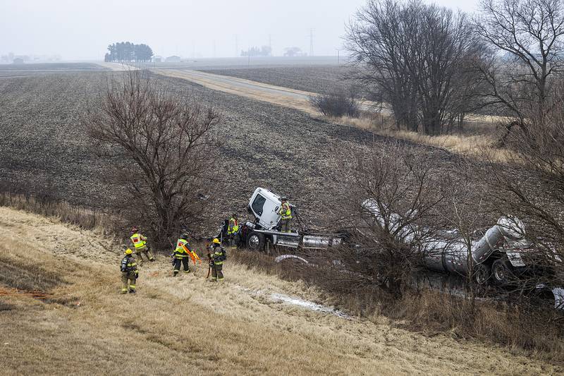 The eastbound truck left Interstate 88 and careened up and over the Bollman Road overpass Monday, Feb. 3, 2025.
