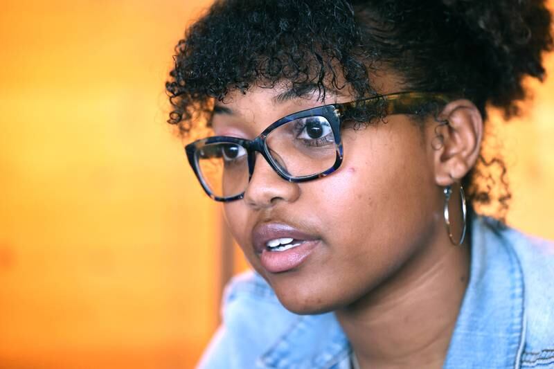 Malia Jones talks Wednesday, Feb. 21, 2024, at Cast Iron Coffee in DeKalb, about her work promoting social change in the community and her efforts to make a difference for those that may be underrepresented in the area.
