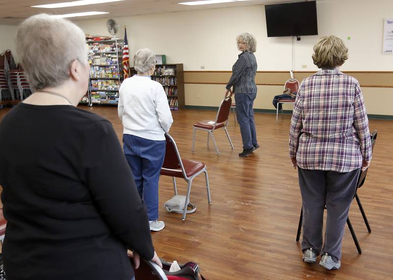 Lisa Geisler leads a balance class on Thursday, Jan. 18, 2023, at the McHenry Township Senior Center, in Johnsburg. The center will be hosting a presentation on senior scams on Friday, at 1 p.m.