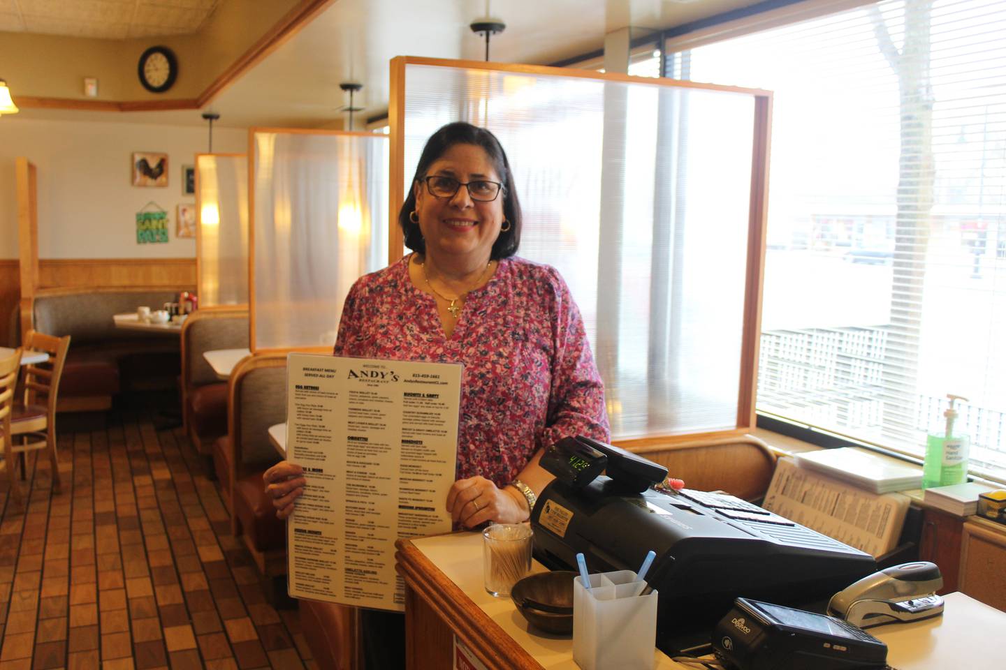 Andy's Restaurant owner Angie Angelos works the register on March 5, 2026.