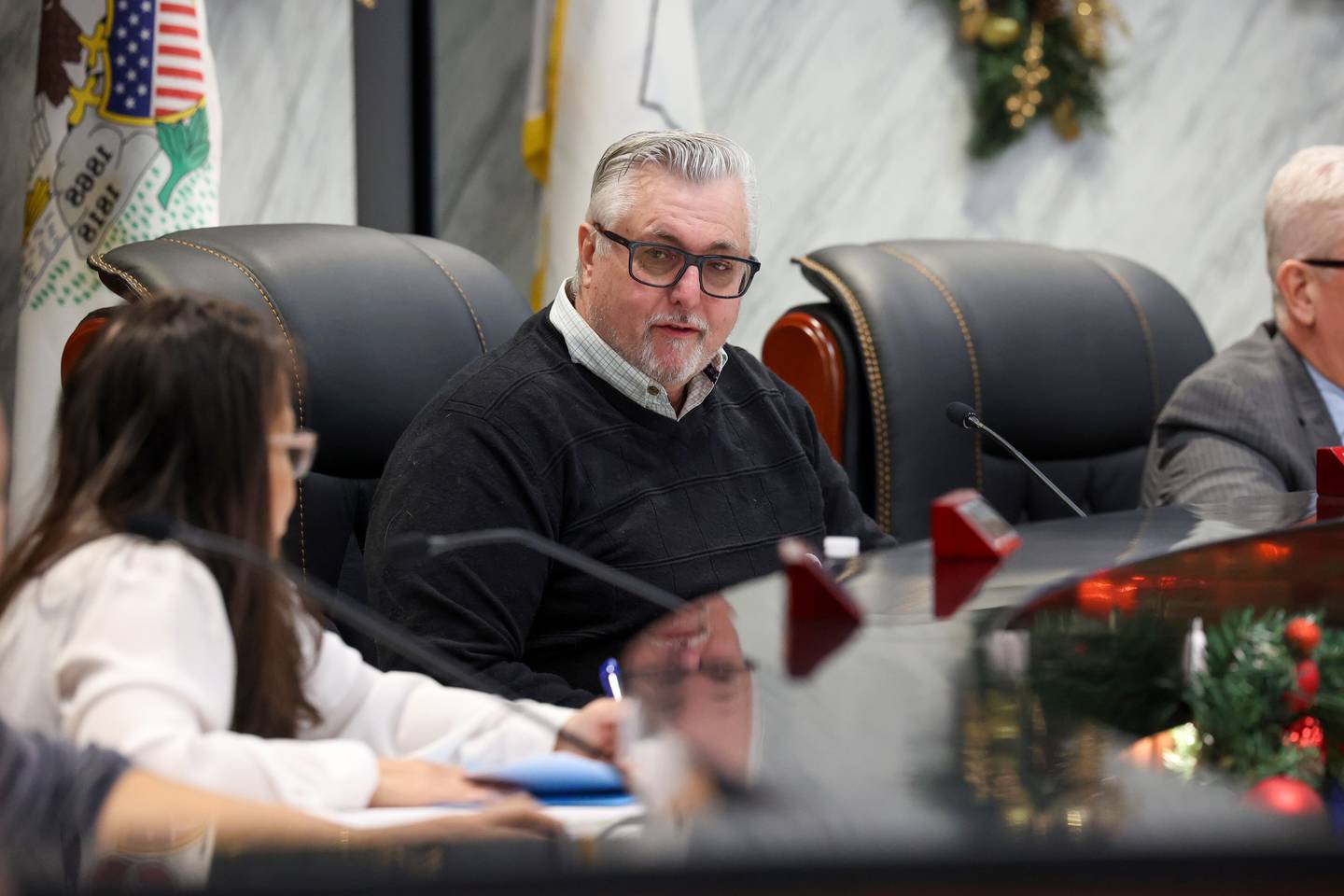 Bradley Mayor Mike Watson speaks about the waterpark plans at the village Bradley board meeting on Monday, Dec. 8, 2025.