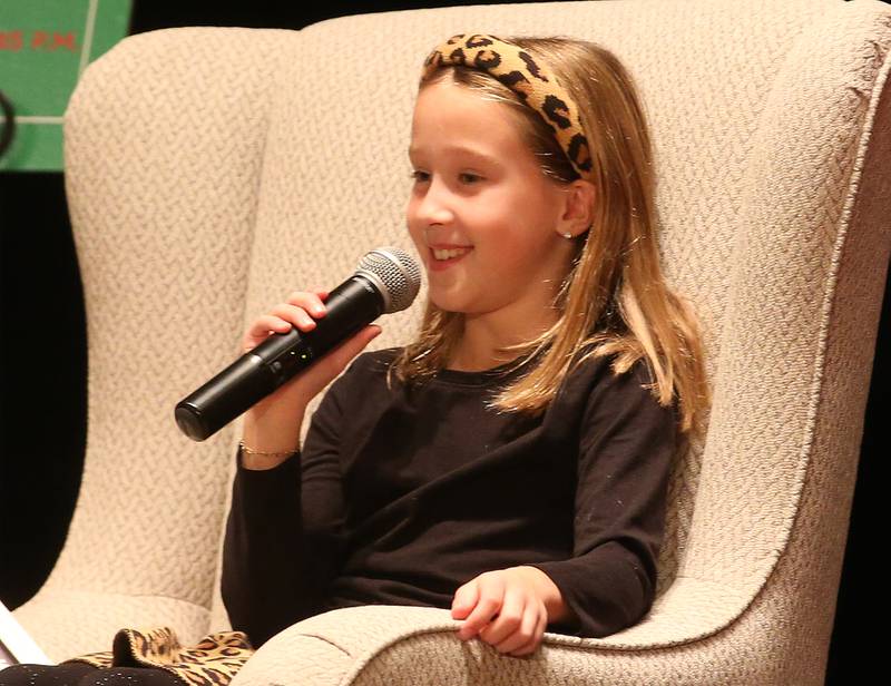 Author Reese Carney of Utica, talks about writing her book titled "Reeses Fantastic Surgery Adventure" on Monday, Nov. 6, 2023 in Matthiessen Auditorium at La Salle-Peru Township High School.