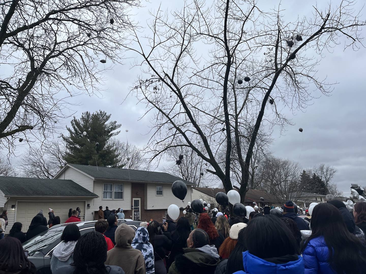 Friends, family, residents and others attend a vigil on Sunday, Jan. 28, to honor Tameaka Nance, 47, Joshua Nance, 31, Alexandria Nance, 20, Alonnah Nance, 16, Angel Nance, 14, William Esters II, 35 and Christine Esters, 38. The family was killed on Jan. 21, 2024, in the 2200 block of West Acres Road in Joliet. The suspect of the mass killing, Romeo Nance, 23, son of Tameaka Nance, died after a confrontation with law enforcement in Texas.