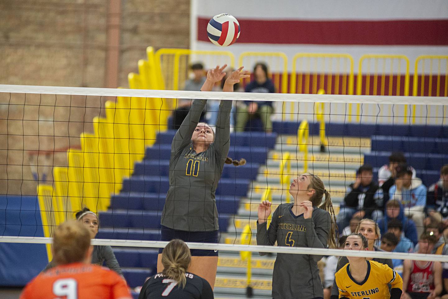 Sterling’s Kathryn Rowzee goes up to block a shot Monday, Sept. 26, 2022 against Washington.