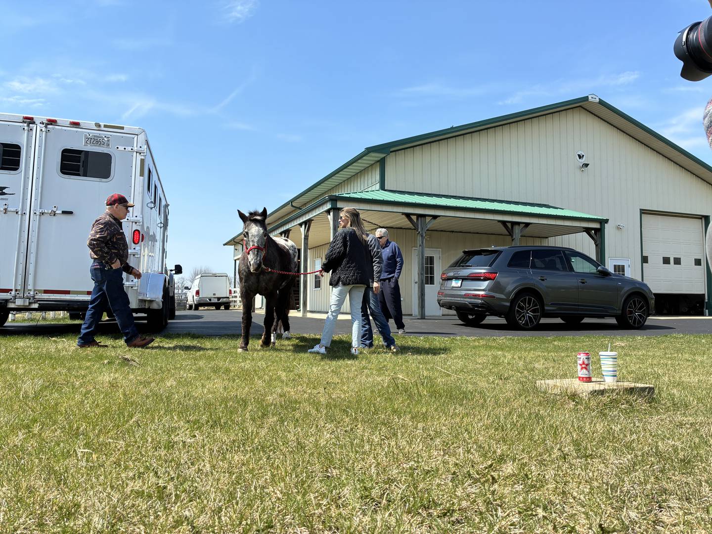 Troy came home to his Marengo barn on Wednesday, April 8, 2026, after a nearly 12-hour rescue on Saturday. The horse, a Pony of the Americas breed, was hospitalized while he recovered.