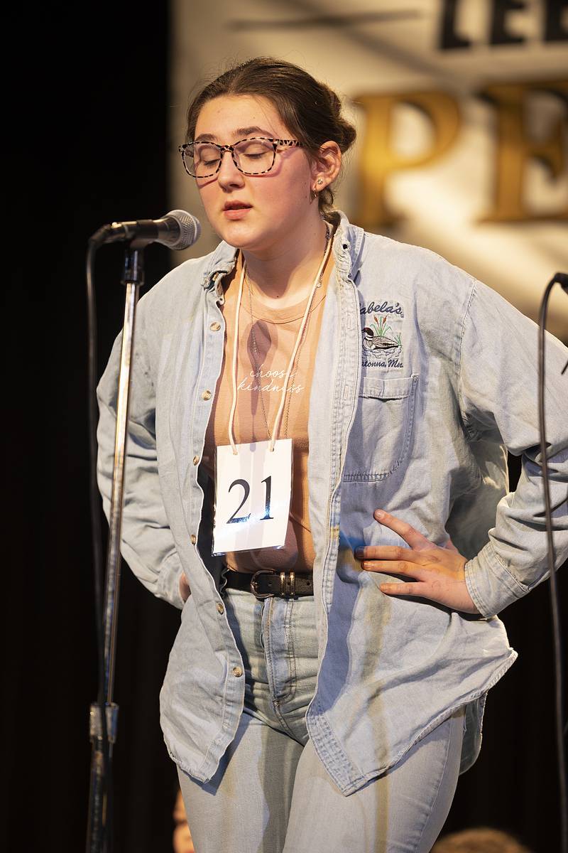 Mikella Jepsen of Byron Middle School went out on the word touted in round three Thursday, Feb. 20, 2025, at the Lee/Ogle/Whiteside County Spelling Bee.