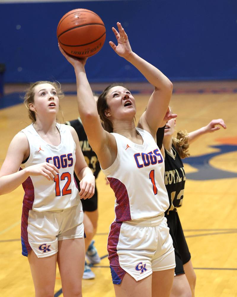 Genoa-Kingston's Taylor Rhoads gets a layup ahead of the Rockford Christian defense during their game Friday, Jan. 13, 2023, at Genoa-Kingston High School.