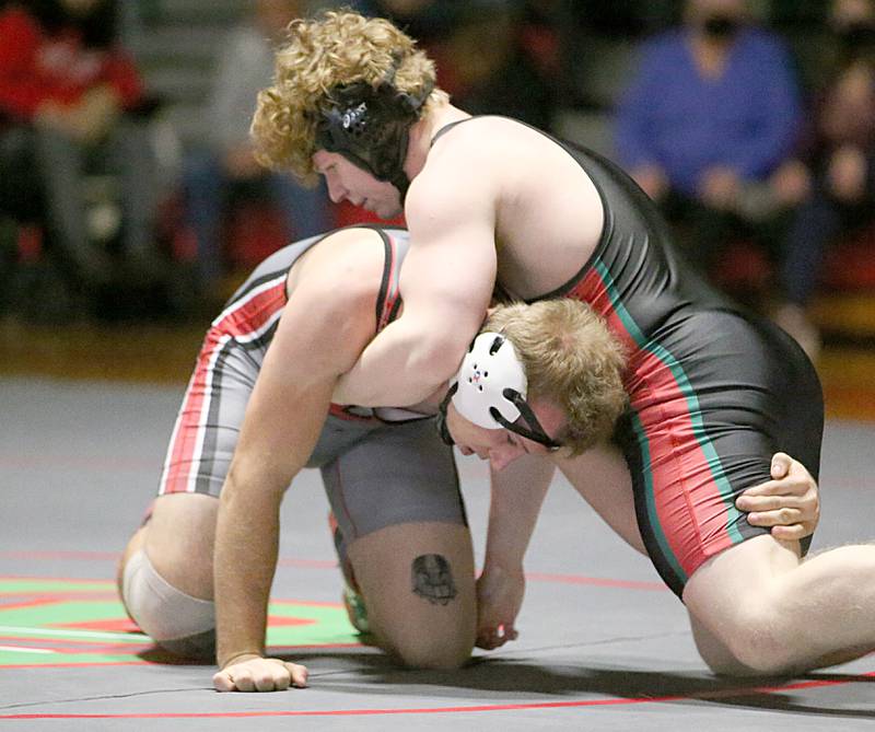 L-P's Jace Wallgren wrestles Ottawa's Tate Spicer in the 182 weight match during a wrestling meet in Sellett Gymnasium on Wednesday Dec. 7, 2022 at L-P High School.