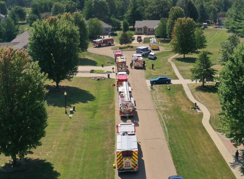 Eight fire departments from Utica, Peru, Amboy, Malden, Bureau, Wyanet, Spring Valley and Princeton responded to a structure fire in the 600 block of Celebration Drive on Monday, Aug. 28, 2023 in Princeton.